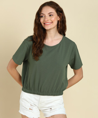 saffe Casual Solid Women Green Top