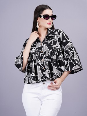 JC4U Casual Printed Women Black Top