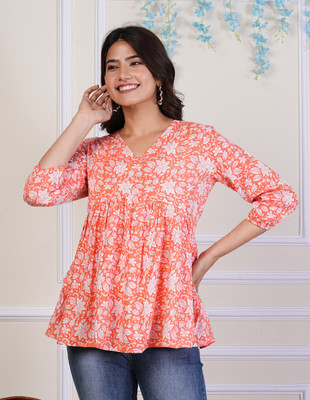 flipFabric Casual Printed Women Pink, White Top