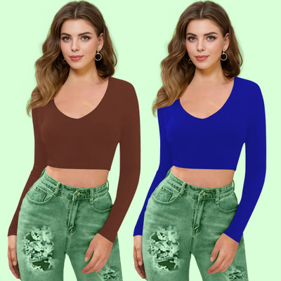 NAVYANKAA Casual Solid Women Blue Top