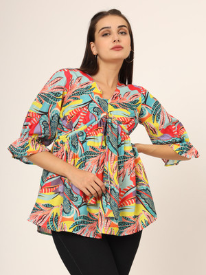 CHARMGAL Casual Floral Print Women Yellow Top