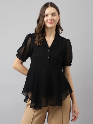 KERI PERRY Casual Solid Women Black Top