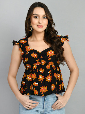Raffaella Party Printed Women Black Top