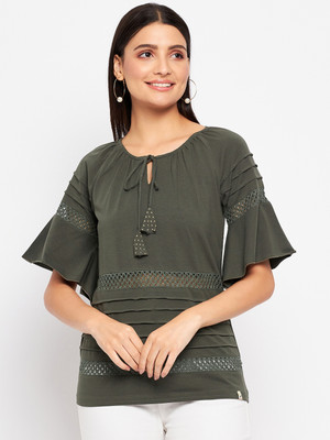 DUKE Casual Solid Women Green Top