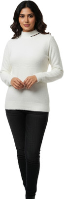 Kriti Solid Round Neck Casual Women White Sweater