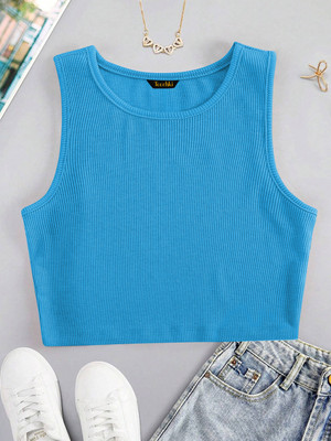Toochki Casual Solid Women Blue Top