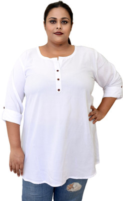 myplusfashion Casual Solid Women White Top
