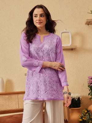 ADA Casual Embroidered Women Purple Top
