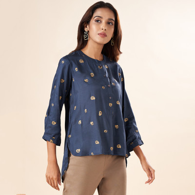 Akkriti by Pantaloons Casual Printed Women Dark Blue, Beige Top