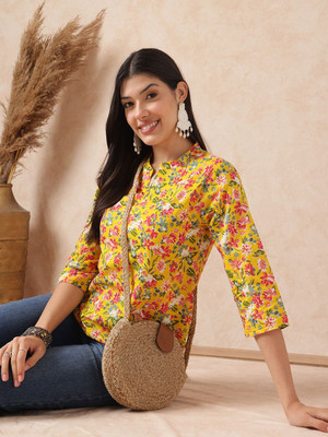 Janakdulari Creation Formal Printed Women Yellow Top