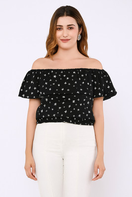 JunoFit Casual Printed Women Black, White Top