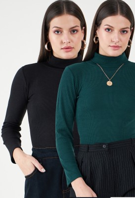 HouseOfCommon Casual Solid Women Black, Dark Green Top