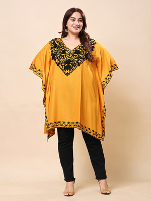 VAAMII Casual Embroidered Women Yellow Top