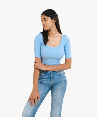 Siyara Casual Solid Women Blue Top