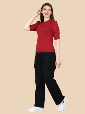 A To Z Cart Casual Solid Women Red Top