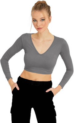 THE BLAZZE Casual Solid Women Silver Top