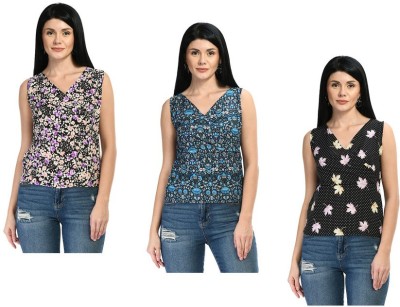 IndiWeaves Casual Floral Print Women Purple, Dark Blue, Black Top