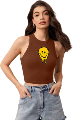 saahasam Casual Graphic Print Women Brown Top
