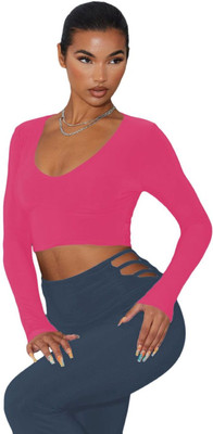 THE BLAZZE Casual Solid Women Pink Top