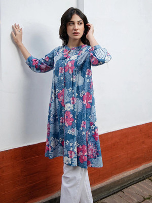 Janasya Casual Floral Print Women Blue, Pink, White Top