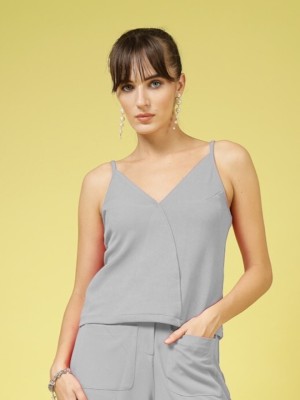 Oomph! Party Solid Women Grey Top