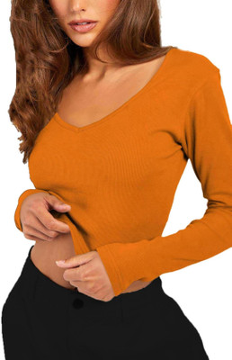 THE BLAZZE Casual Solid Women Orange Top