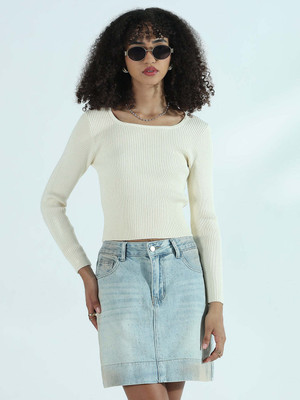 SHOWOFFFF Casual Self Design Women Beige Top