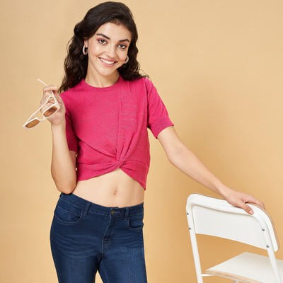 PEOPLE Casual Solid Women Pink Top