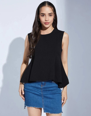 Selvia Casual Solid Women Black Top