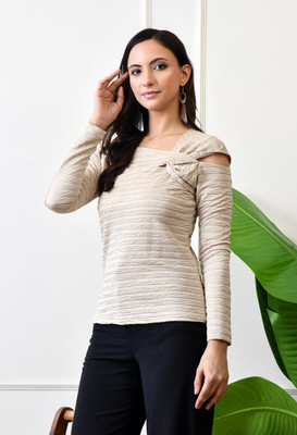 IUGA Casual Striped Women Beige Top