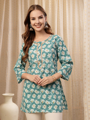 Zelena Casual Floral Print Women Green Top