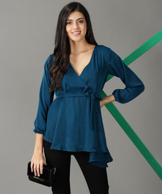 SHOWOFFFF Casual Solid Women Blue Top
