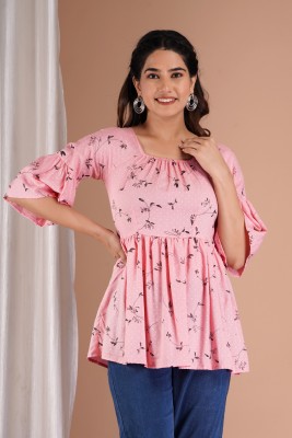 PIYUSHFABRICS Casual Printed Women Pink, Black Top