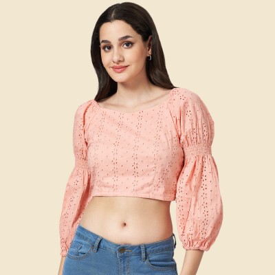 YU by Pantaloons Casual Self Design Women Pink Top