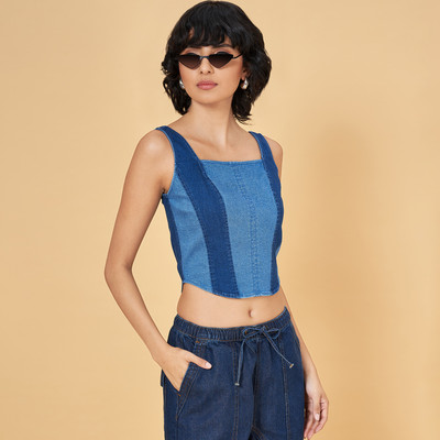 SF Jeans by Pantaloons Casual Solid Women Blue Top