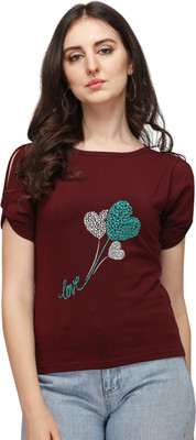 Leriya Fashion Casual Self Design Women Maroon Top