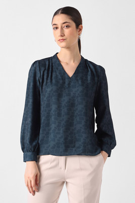VAN HEUSEN Formal Printed Women Dark Blue Top