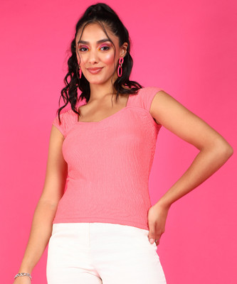 METRONAUT Casual Self Design Women Pink Top
