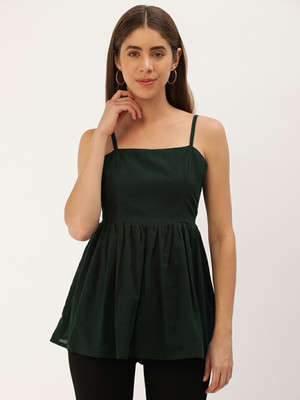 IQRRAR Casual Solid Women Green Top