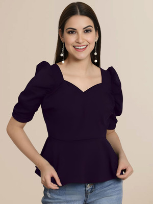 Mast & Harbour Casual Solid Women Dark Blue Top