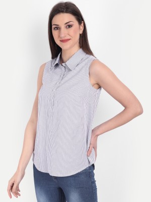 MINGLAY Casual Checkered Women White Top