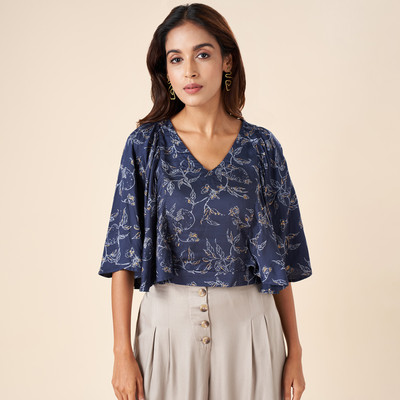 Akkriti by Pantaloons Casual Printed Women Blue, Light Blue Top