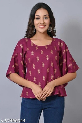 VYMO Formal Printed Women Maroon Top