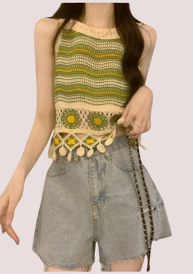 Emprace Casual Solid Women Green, Beige Top