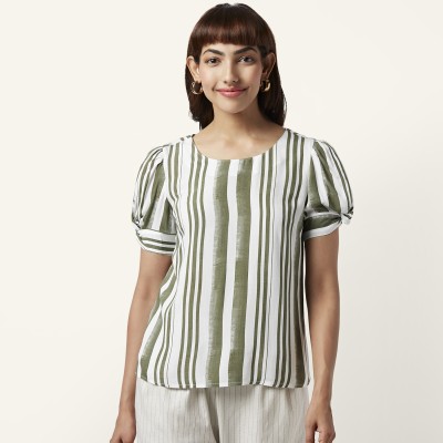 Honey By Pantaloons Casual Striped Women Dark Green Top