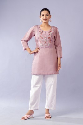 MAYRA Casual Embroidered Women Pink Top