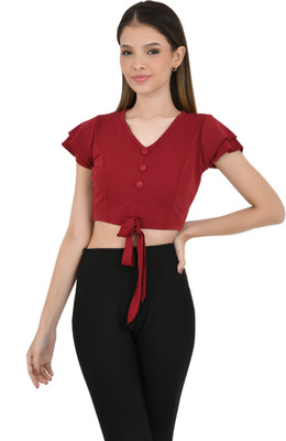 AennaVarun Casual Solid Women Red Top