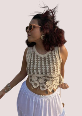 Laxmi Empire Casual Self Design Women White, Brown Top