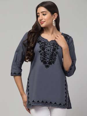 HouseOfCommon Casual Embroidered Women Multicolor Top