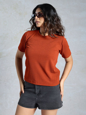 Dressberry Casual Solid Women Orange Top